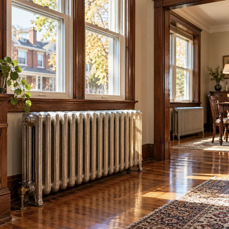 Cast-iron radiators in the front room of an older Lansdale twin