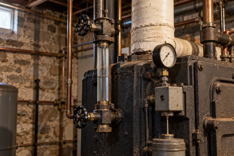 Sight glass on an old steam boiler